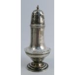 A silver sugar caster, of baluster form, Birmingham 1919, 16cm high, 106g (3.1troy ozs) gross