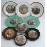 A collection of 19th century Pratt ware, to include a pot lid and base, printed with a view of