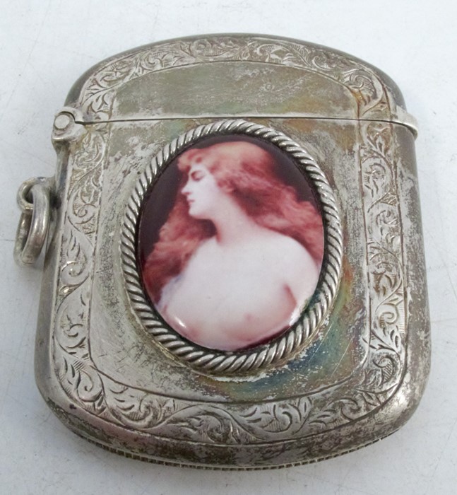 A late Victorian silver cigarette case, the cover with a later applied resin image of Leda and the - Image 9 of 10