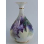 A Royal Worcester vase, of elongated onion shape, decorated with lilac by Blake, circa 1908,