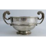 A late Victorian silver two handled rose bowl, with moulded rim and girth, Birmingham 1897, maker