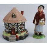 A 19th century pearlware cottage pastille burner,  modelled as an octagonal half-timbered cottage