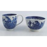 A First Period Worcester tea bowl, together with tea cup, both decorated in the Fisherman and