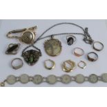 A small collection of gold, silver and silver coloured jewellery, to include a coin bracelet,
