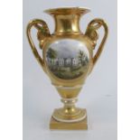 A 19th century Davenport porcelain vase, with finely painted landscape panels on a gold ground,