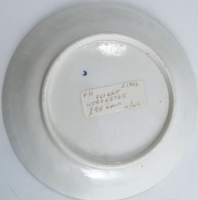 Three 18th century Worcester tea bowls and saucers, the wrythern moulded bodies decorated in blue - Image 8 of 9