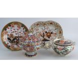 Four pieces of Regency porcelain in Imari taste, circa 1820, comprising a Derby dish of Tree of Life
