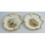 Two Royal Worcester plates, of shaped circular form, decorated with turkeys and partridge, both
