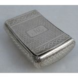 A George III silver snuff box, of curved rectangular form, with engraved decoration and initials,