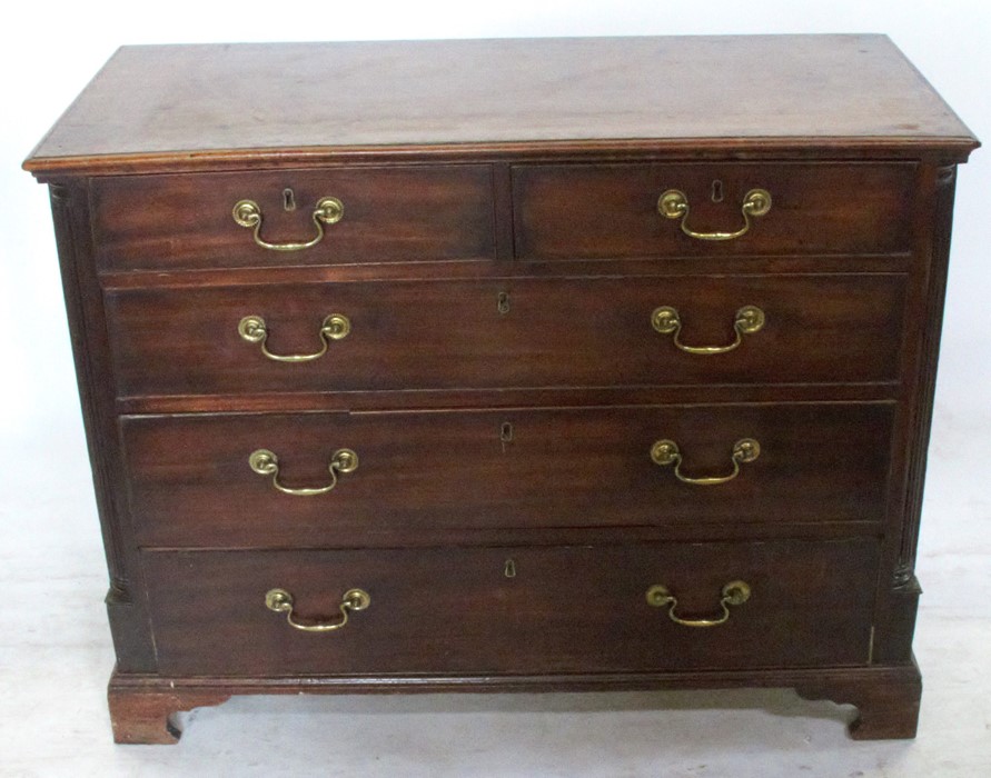 A 19th century mahogany chest, of two short over three long graduated drawers, with fluted columns