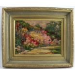 K Yunia, oil on canvas, flower garden, 11.5ins x 15.5ins