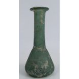 An Ancient Roman glass bottle, free blown bell shape in blue-green colour, height 4.5insCondition