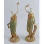 A pair of Royal Worcester shot silk figures, Joy and Sorrow, model number 2/116, height 10.