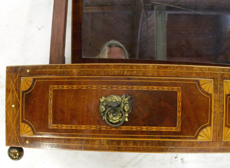 A 19th century mahogany dressing table mirror, the bow front base fitted with two drawers, the whole - Image 2 of 3