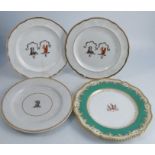 A Chamberlain's plate, decorated with an armorial, to a green and gilt border diameter 10.5ins,