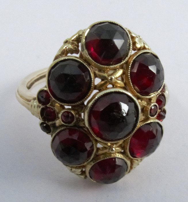 An Austrian garnet set ring, with Austrian control marks and stamped '585', set with seven principal - Image 4 of 7