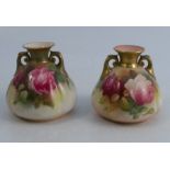 Two similar Royal Worcester quarter lobed vases, decorated with roses, one signed M Hunt, circa 1910