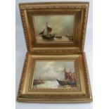 K Douglas, pair of oil on canvas, boats on the water, 8.5ins x 10ins