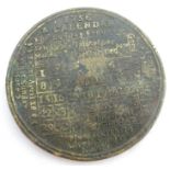 An 18th century brass calendar medal, for 1756, by John Powell, Birmingham, with moonphase
