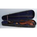 S B Wilkinson, a 19th century cased violin, with birds eye maple single piece back, with paper label