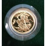 A cased 1980 proof gold sovereign