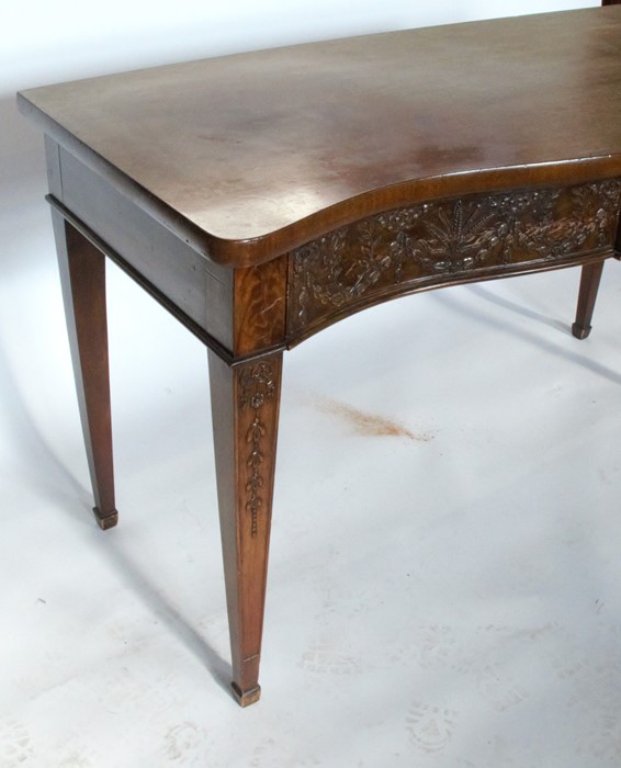 A George III style mahogany serpentine fronted sidetable, fitted with two frieze drawers with carved - Image 3 of 4