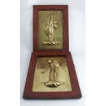 An Indian brass plaque, decorated with high relief depiction of a holy man, 16ins x 10ins,