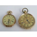 Anonymous, a ladies fob watch, circa 1900, stamped '14k', the four piece hinged case with metal