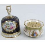 A Meissen table bell, together with a 19th century Meissen pounce pot, crossed swords marks in