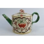 An 18th century tea pot, probably William Greatbatch, having a reserve panel of a building in