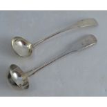 Two Georgian Scottish silver fiddle pattern sauce ladles, one engraved with initials, Glasgow 1819