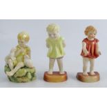 Three Royal Worcester figures, Tommy, Joan and The Dandelion, height 4.25ins and downCondition