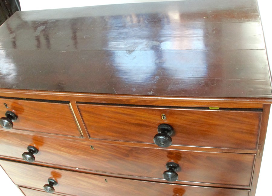 A 19th century mahogany chest, of two short over three long graduating drawers, depth 21.5ins, width - Image 2 of 4