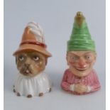 Two Royal Worcester candle snuffers, Punch, 1892 version,  and Toby, height 4ins and downCondition