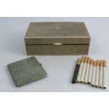 An ivory and shagreen covered cigarette box, of rectangular form, with wood lined interior,7ins x