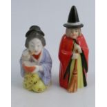 Two Royal Worcester candle snuffers, Japanese Girl and Witch, height 4ins and downCondition