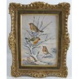 A Royal Worcester porcelain plaque, of Robins in the Snow by Edward Townsend, titled to the