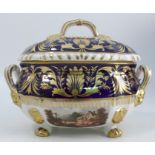 A 19th century Bloor Derby tureen and cover, the cover decorated with a View near Derby to a blue