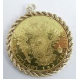 A 1915 Austrian 4 Ducat gold coin, in a pendant mount, 18.4g gross