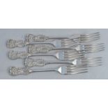 A set of six 19th century silver table forks, embossed with an eagle over a helmet, Glasgow 1844,