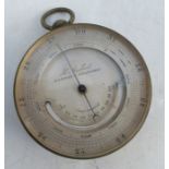 A 19th century gilt metal cased pocket barometer, the silvered dial inscribed H Muller London and