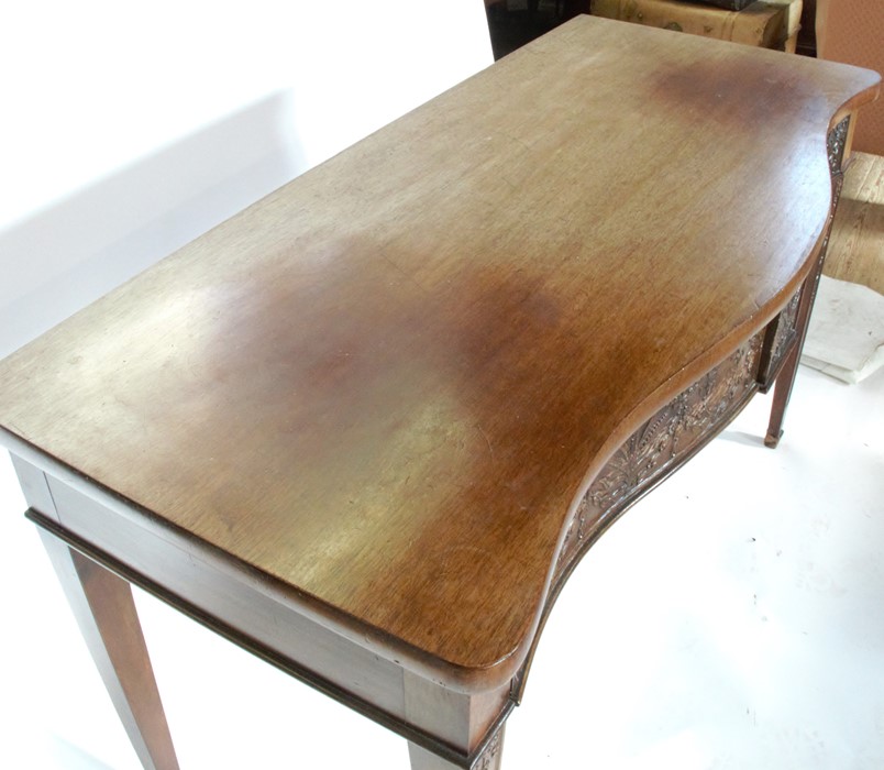 A George III style mahogany serpentine fronted sidetable, fitted with two frieze drawers with carved - Image 4 of 4