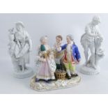 A pair of 19th century Meissen bisque figures, modelled as a gardener and lady, with incised
