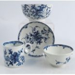 A group of First Period Worcester, all decorated in the Mansfield pattern, comprising a tea bowl,