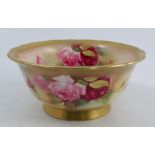 A Royal Worcester Bennett bowl, decorated to the inside and outside with roses by Spilsbury, dated