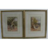 After Myles Birket Foster, pair of watercolours, children in rural settings, 6.75ins x 4.75ins