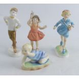 Four Royal Worcester figures, Lets Run, Home Time, The Skater and Michael, height 5.5ins and