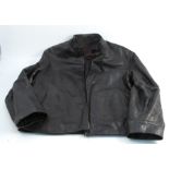 A black leather jacket, bearing the label Mulberry, size XL