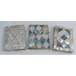 A 19th century mother of pearl card case, with engraved decoration front and back, 4.25ins x 3ins,