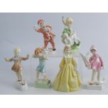 Six Royal Worcester figures, The Slide, Snowball, Peace, Lost Slipper, Spring Time and Little